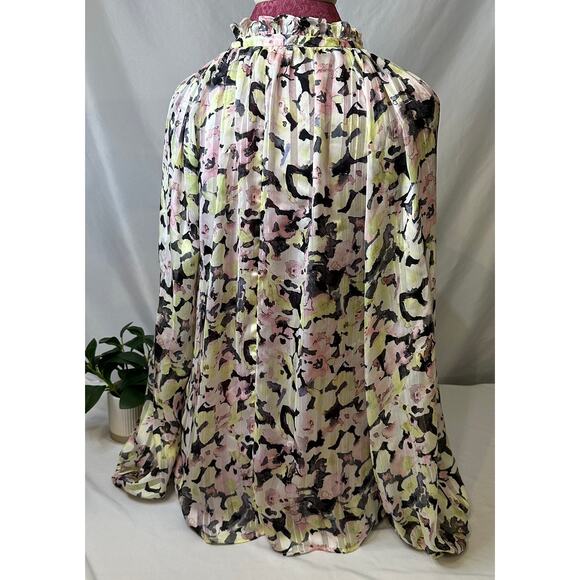 H&M Flowy Watercolor Blouse Floral Neck Tie-Around Size Small - Picture 3 of 7
